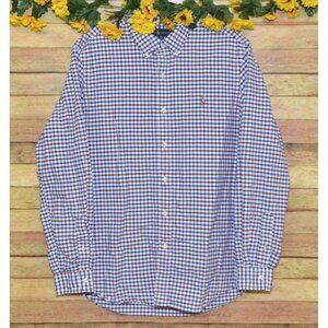 Ralph Lauren Men's Red & Blue Plaid Check Button Front Dress Shirt Size L Cotton
